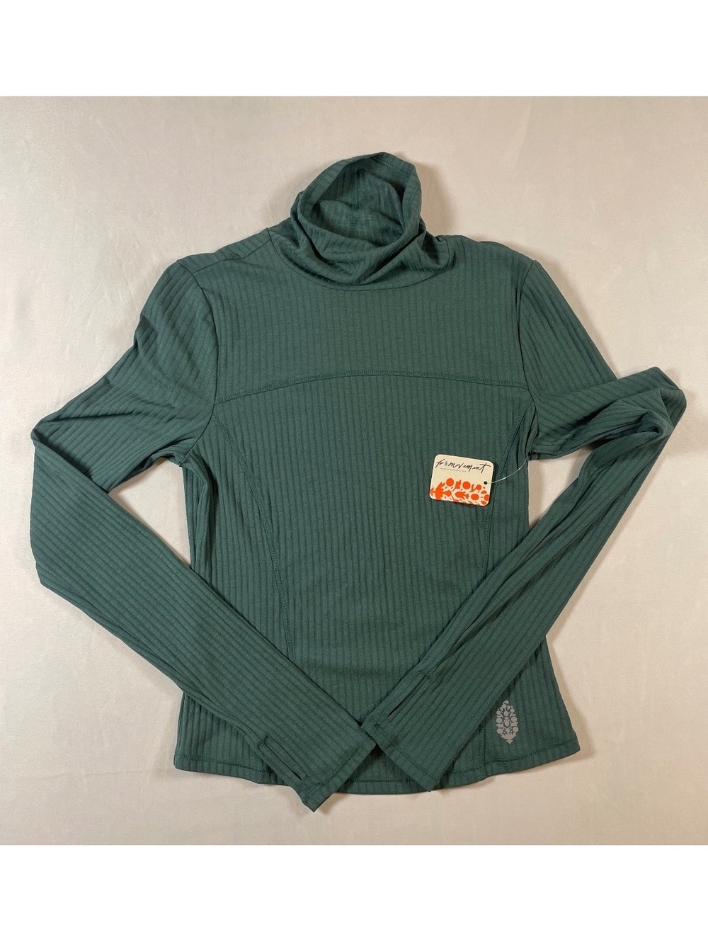 FP Movement Free People Small Ribbed Turtleneck Top Green Thumbholes NWT